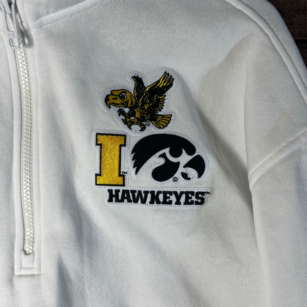Under Armour Iowa Hawkeyes White Cropped Quarter Zip Hoodie Womens Medium - Picture 3 of 8
